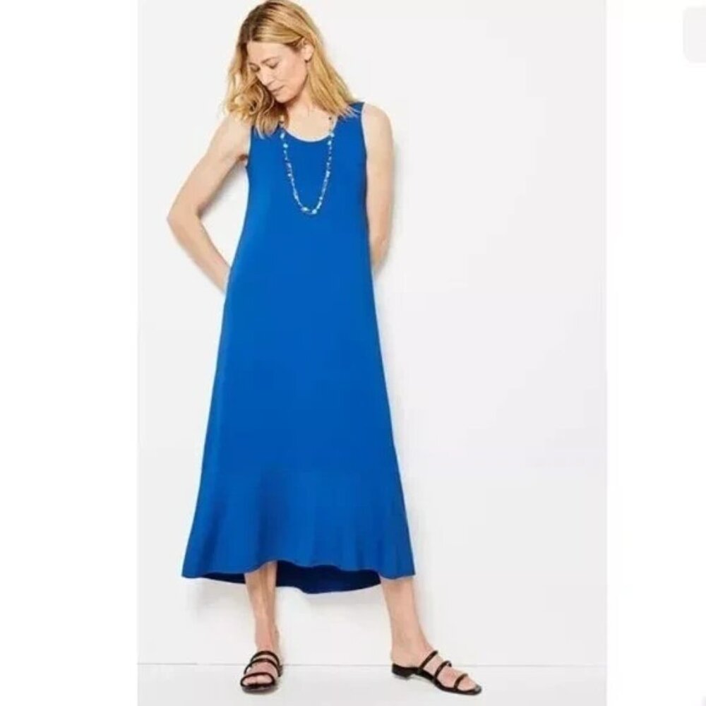 J. Jill Wearever Collection Midi Dress Womens XL Royal Blue Flounce Hem High Low